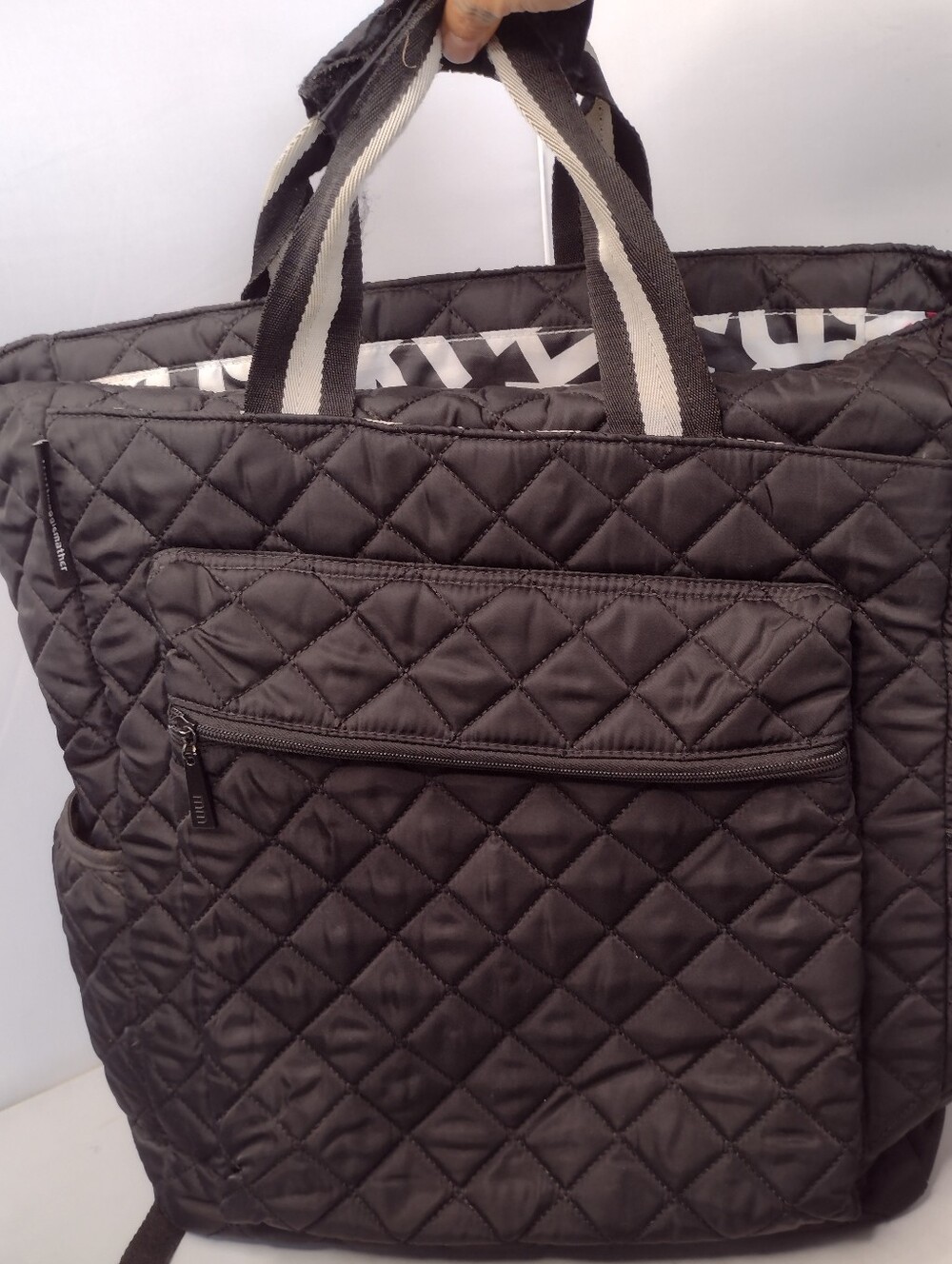 Quilted Maggie Mather Original Tennis Tote Bag Black Racquet Ball A8